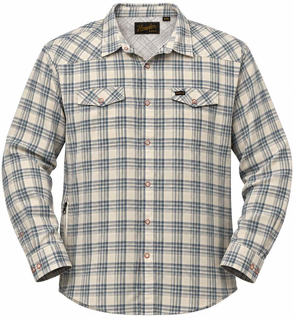Howler Bros Plaid Snap Shirt XXL Blue Beige Long Sleeve Western